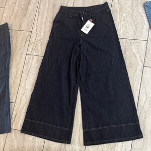 Wide-Leg Dark Blue Jeans